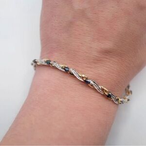 14K Solid Gold Blue Sapphire & Diamond Tennis Bracelet – 7”